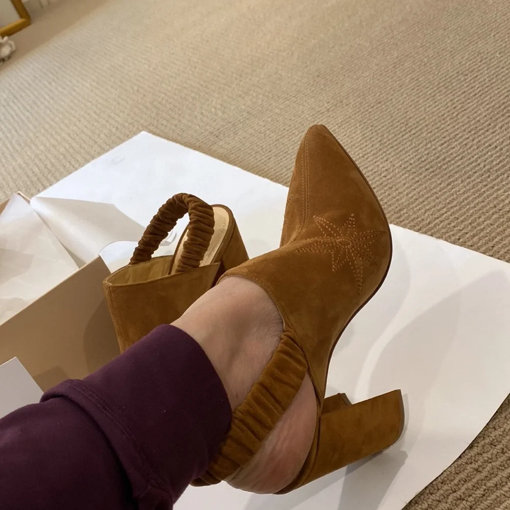 CHLOE GOSSELIN DIANE BACKLESS SUEDE CHUNKY HEELED BOOT LIKE SHOE - Picture 3 of 16